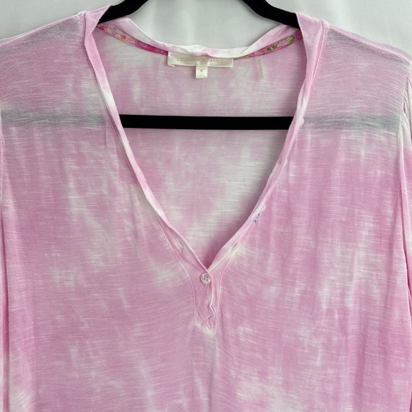LoveShackFancy Tie Dye Sheer Lightweight Henley Top Women's Medium Pink - Picture 2 of 16